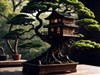 Bonsai with a wooden tree house