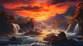 4K River Falls Sunset