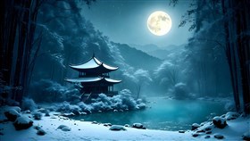 a snow-covered bamboo forest