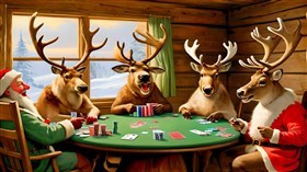 8K Reindeer Playing Poker