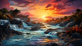 4K Sunset Waterfalls