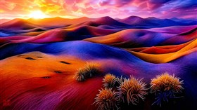 A surreal desert landscape 