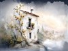 a rustic white house