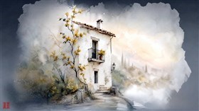 a rustic white house